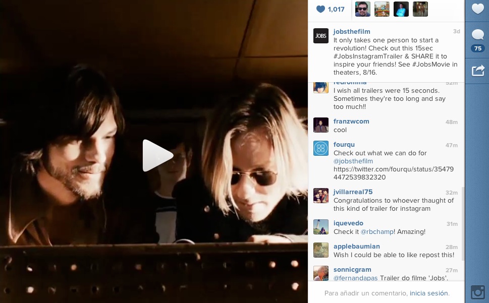 Trailers de películas en Instagram. ¿Se abrirá una nueva vía de promoción en la red social?