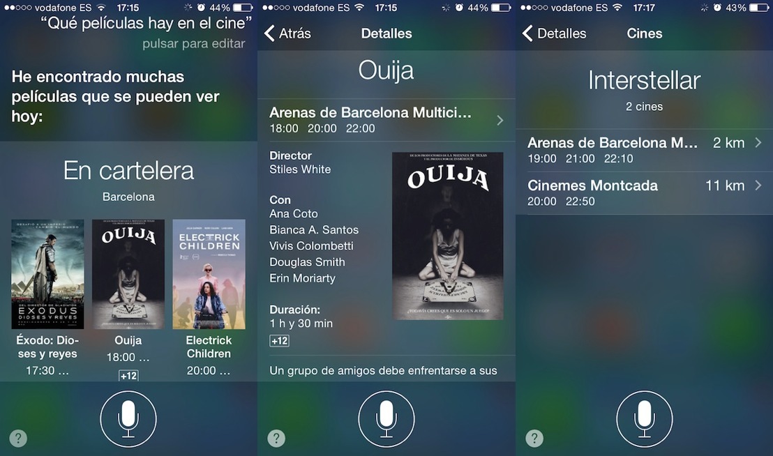 Siri ya muestra la cartelera de cine en España y algunos otros países