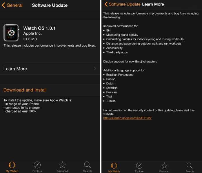Watch OS, el sistema operativo del Apple Watch, se actualiza a la versión 1.0.1