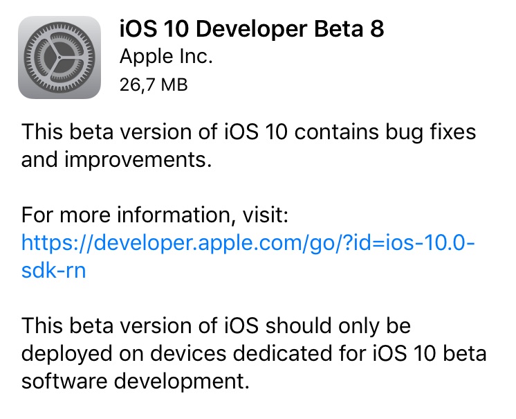 iOS 10 beta 8