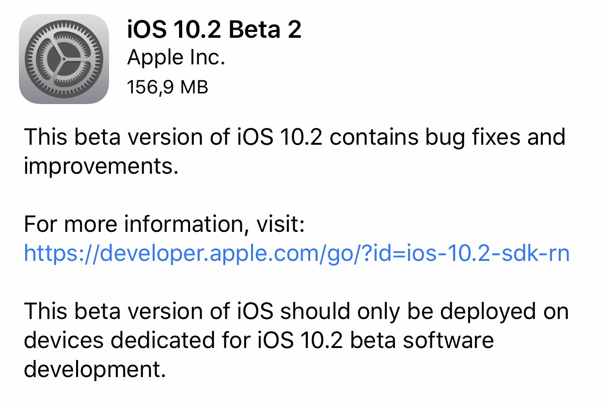 iOS 10.2 beta 2