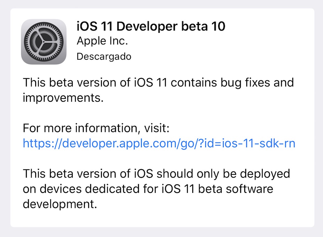 iOS 11 beta 10 desarrolladores
