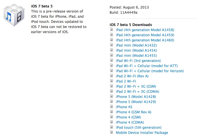 La quinta beta de iOS 7 ya está disponible