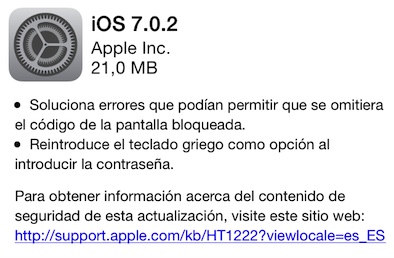 iOS 7.0.2 soluciona un fallo de seguridad con los códigos de bloqueo