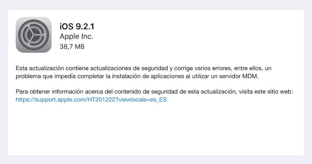 iOS 9.2.1 ya está disponible (enlaces directos incluidos)