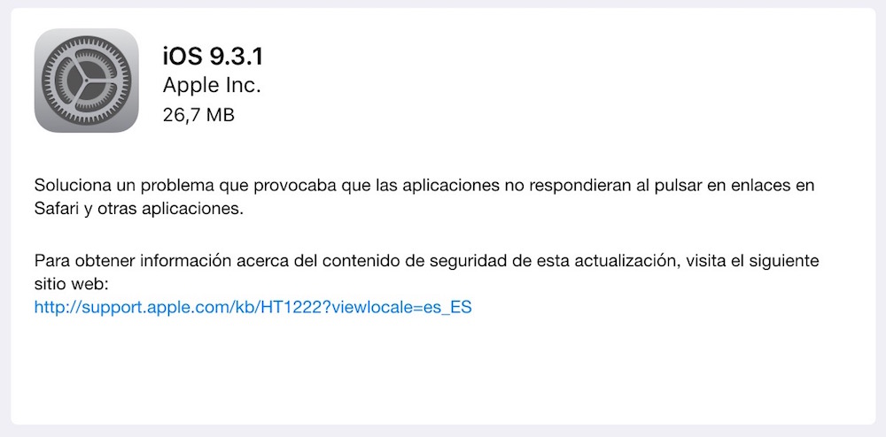 iOS 9.3.1 soluciona el fallo de los enlaces en Safari y otras apps