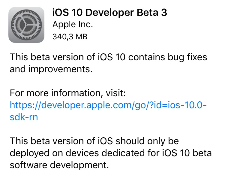Tercera beta iOS 10
