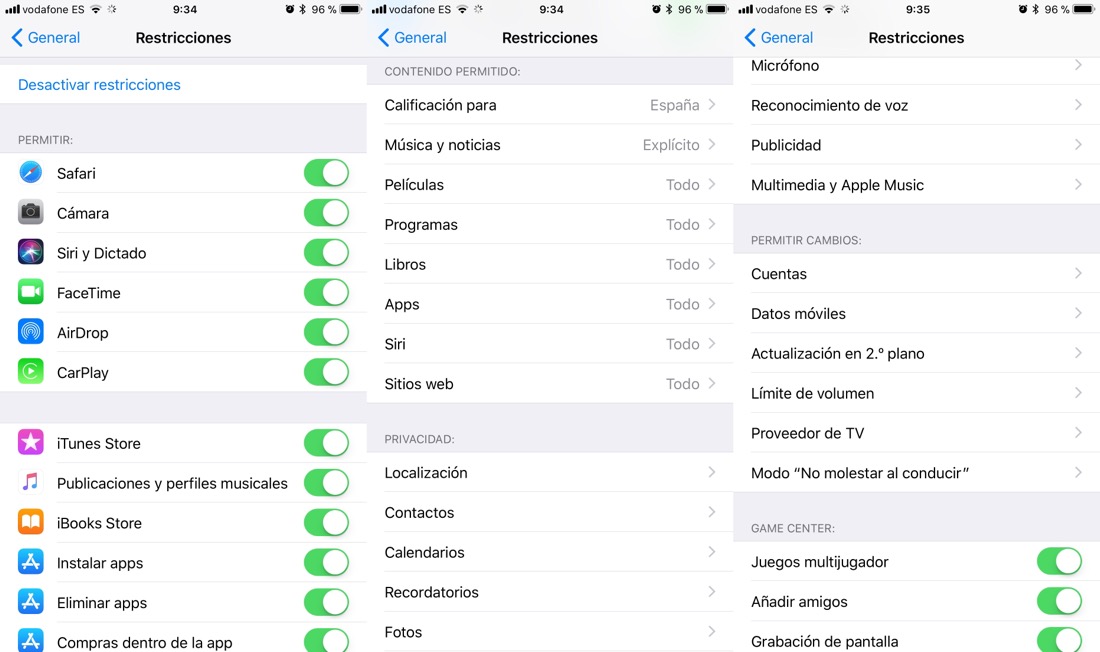 Restricciones y control parental en iOS 10 y 11