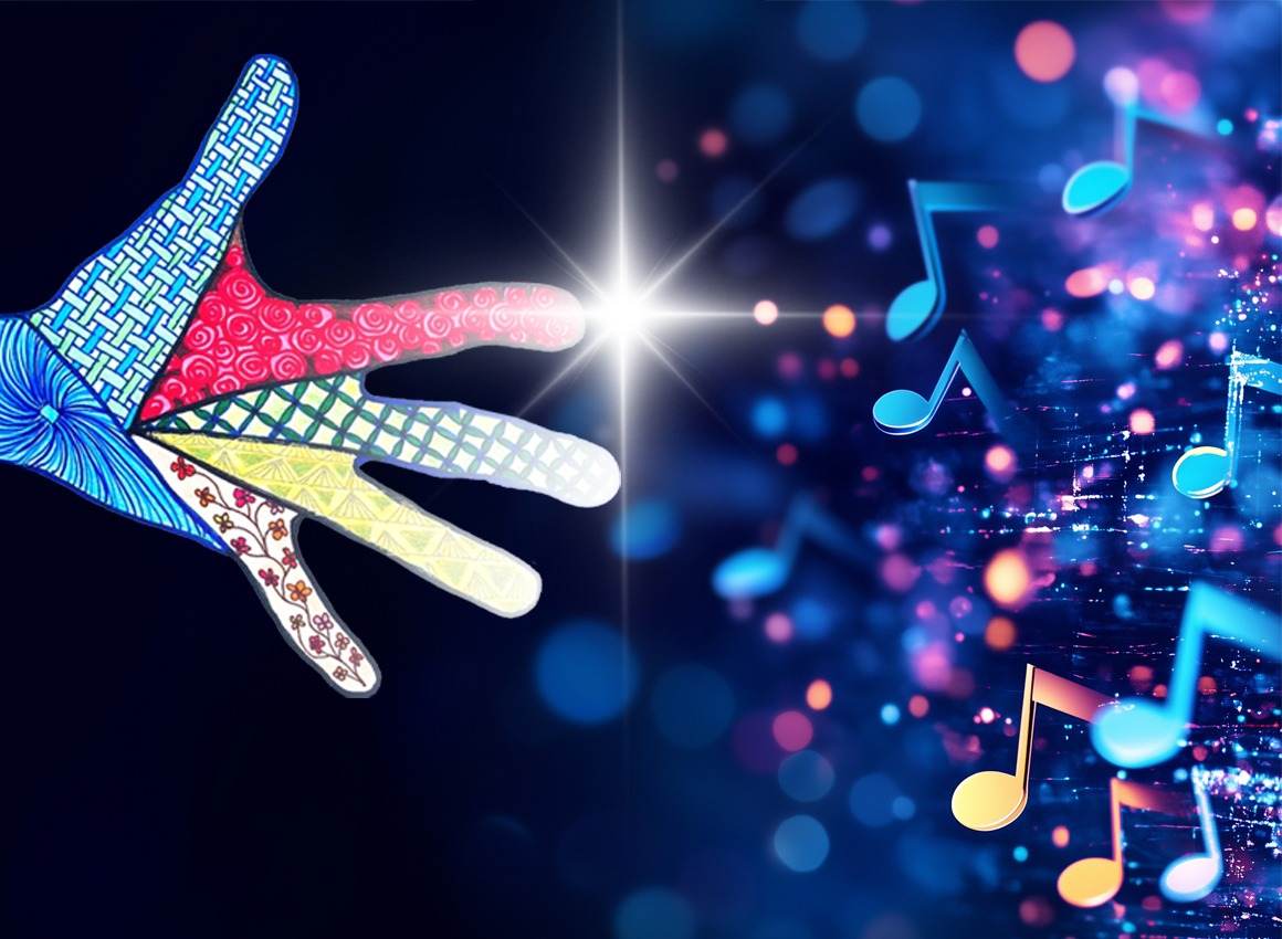 Music Notes with ESH colored hand reaching for them