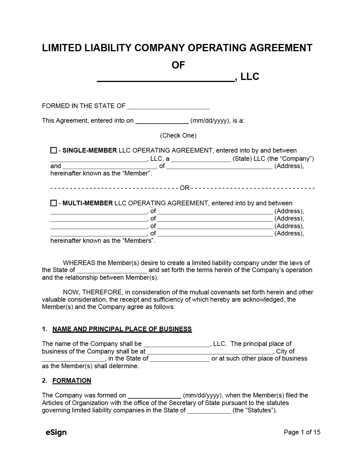 Llc Operating Agreement Template