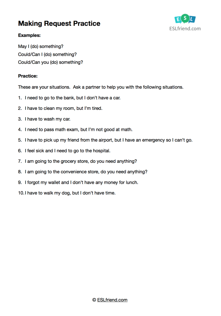 making request worksheet