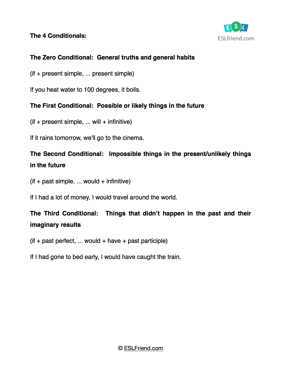 ESL Grammar Conditional - Free ESL handout - ESLfriend.com