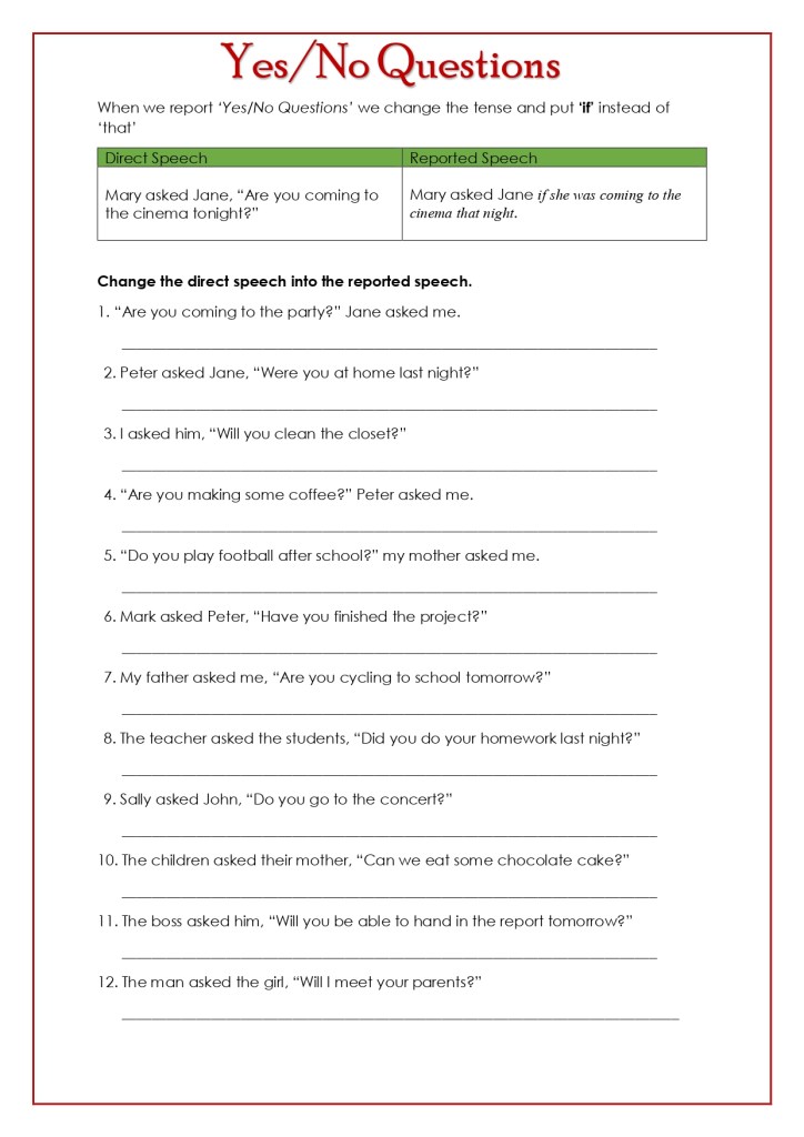 worksheets reported speech esl world
