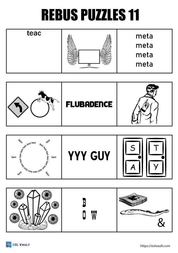 192 free printable rebus puzzles esl vault