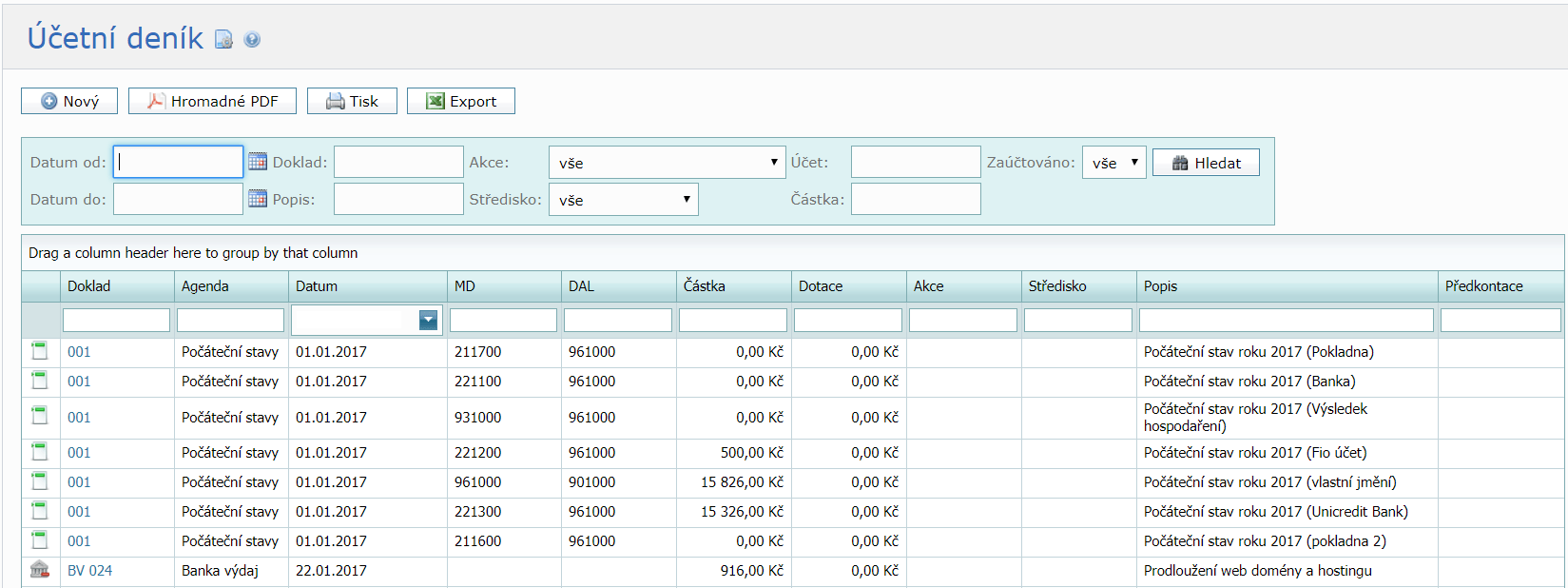 Moduly Aplikace Podvojne Ucetnictvi Agendy Ucetni Denik Ucetni Denik