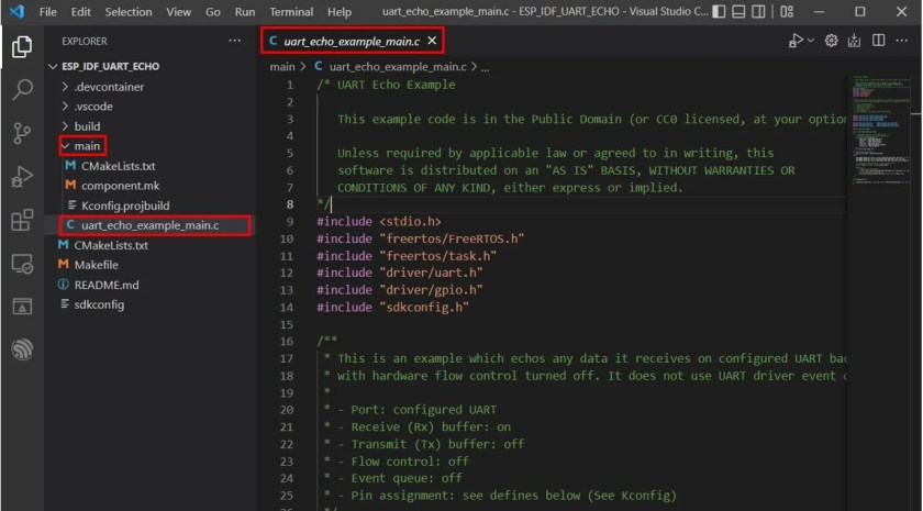 ESP32 UART Echo ESP-IDF Project main.c file