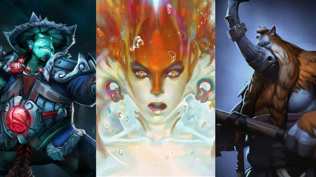 Storm Spirit, Naga Siren, and Magnus from Dota 2
