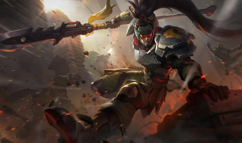 Commando storms a battlefield in League of Legends’ Marauder theme