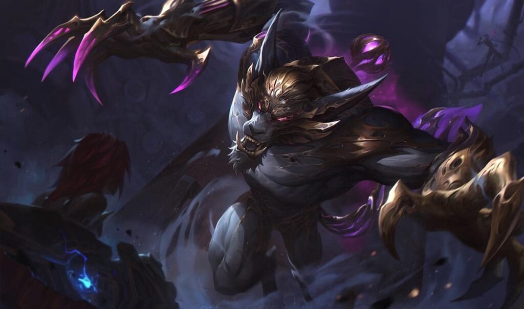 The image is the official splash art for the “Arcane's Wander Warwick” skin for the champion Warwick from the popular game League of Legends. This skin is associated with the Netflix animated series Arcane