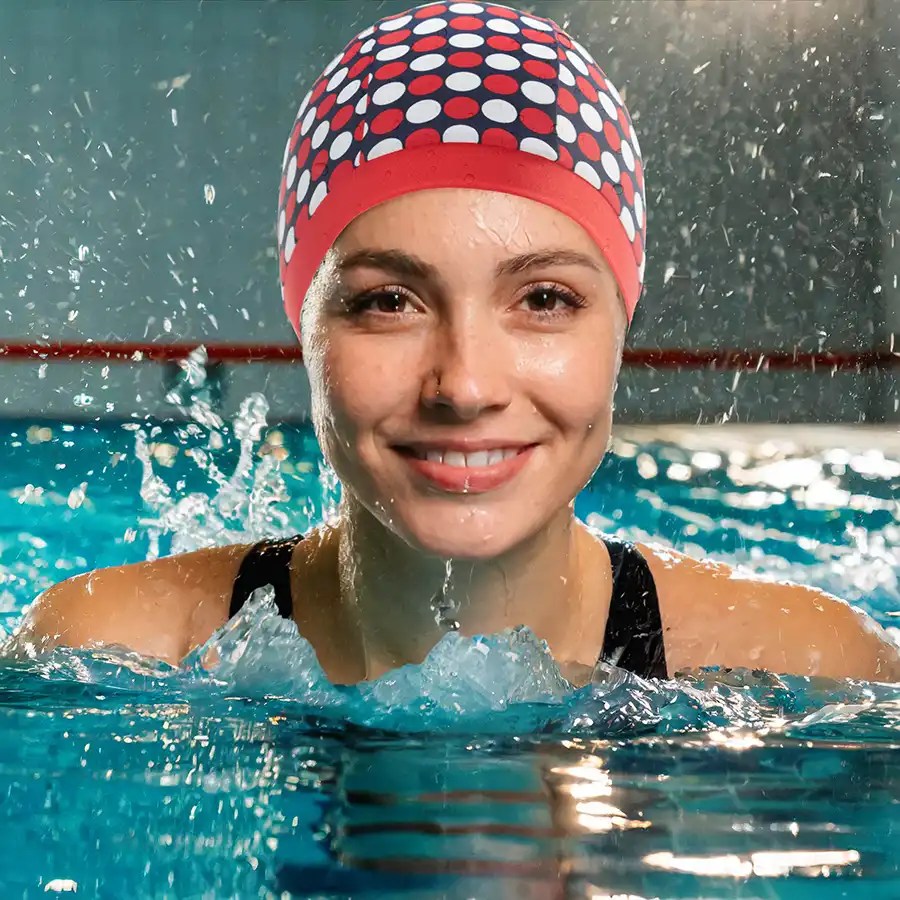 Bonnet de bain Femme pois rouge et blanc