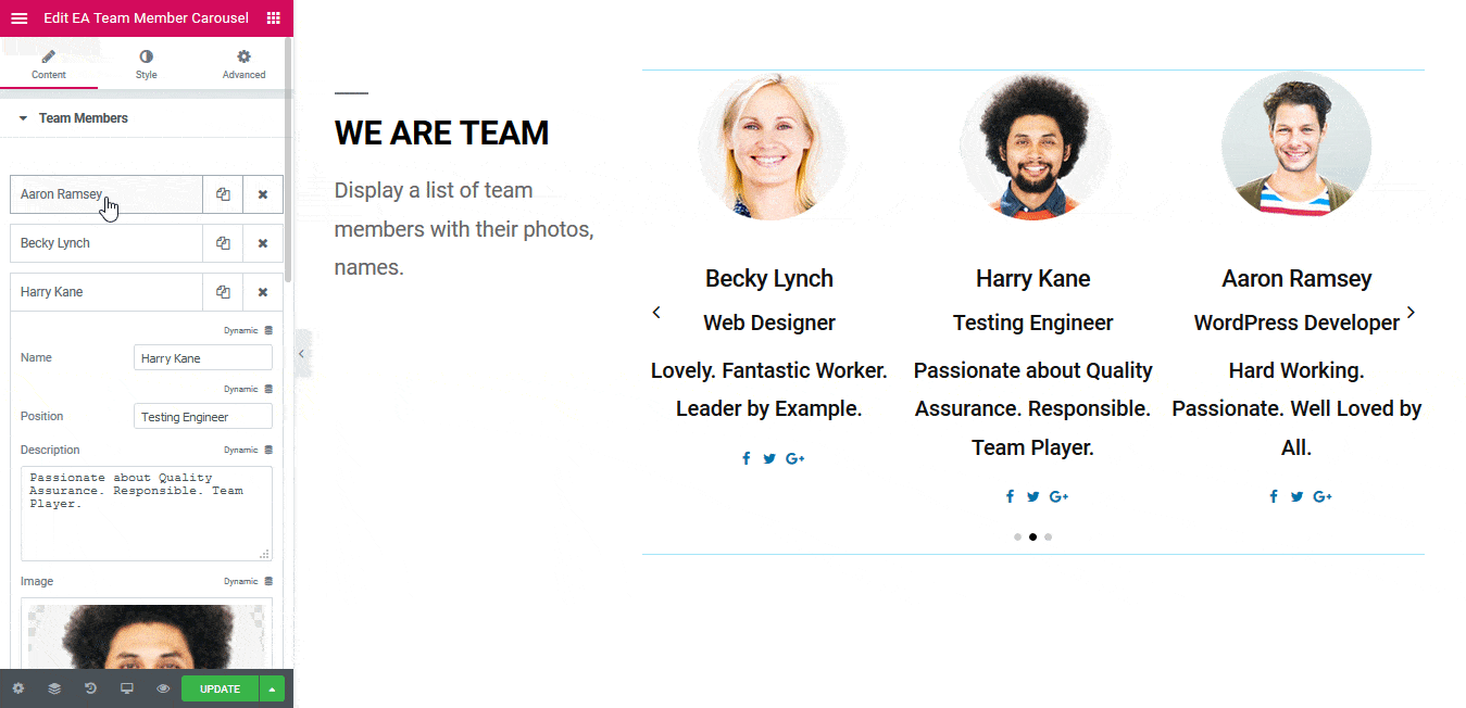 Team showcase for wordpress is the best well made and up to date plugin built to create unlimited teams with special design and multiple . Team Member Carousel Essential Addons For Elementor