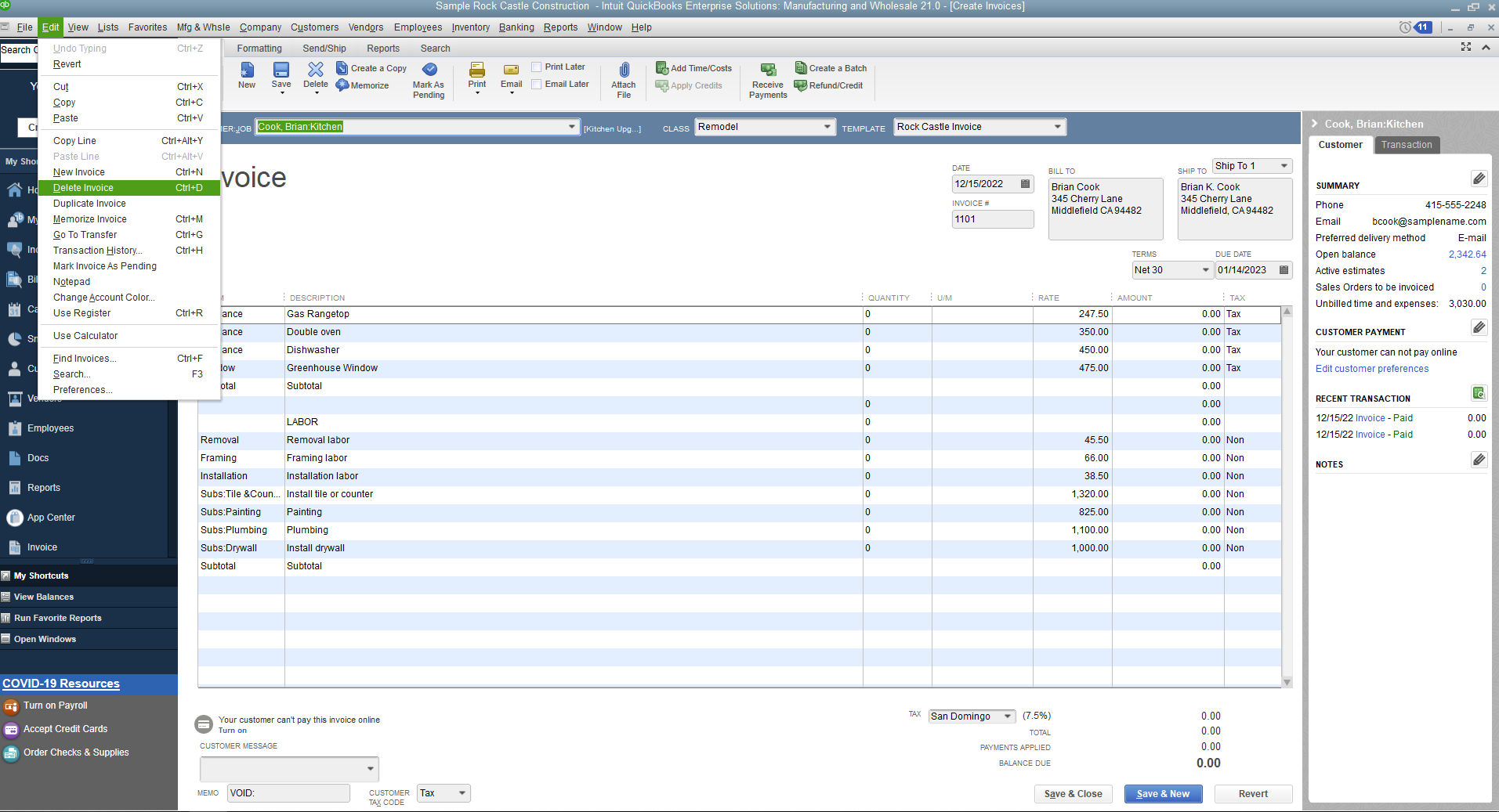 How to delete an invoice in quickbooks