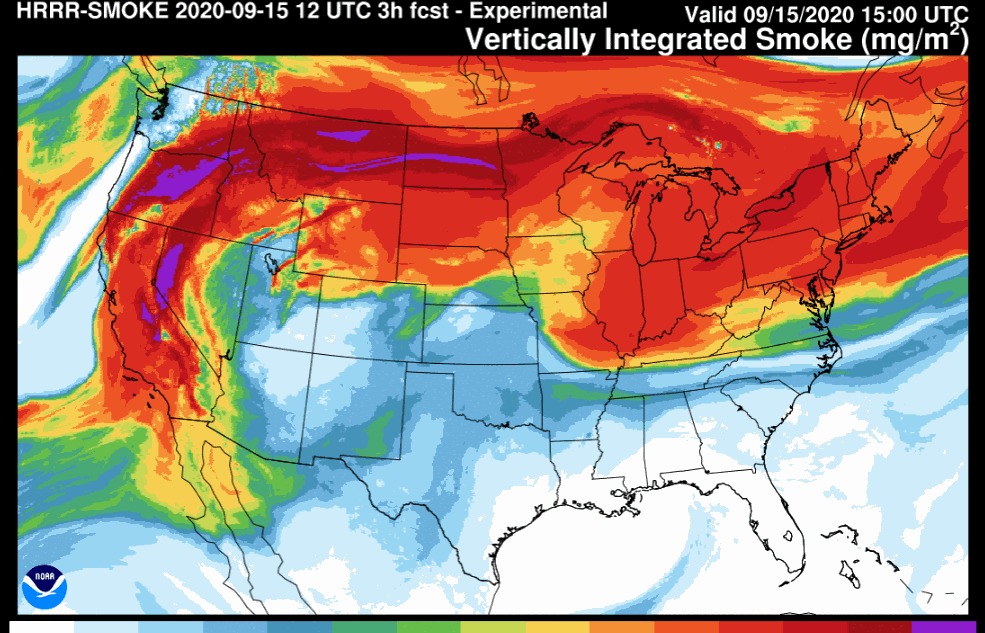 Smoke From West Coast Wildfires Clouds DC Skies Gass Consulted ESSIC Smokemap 