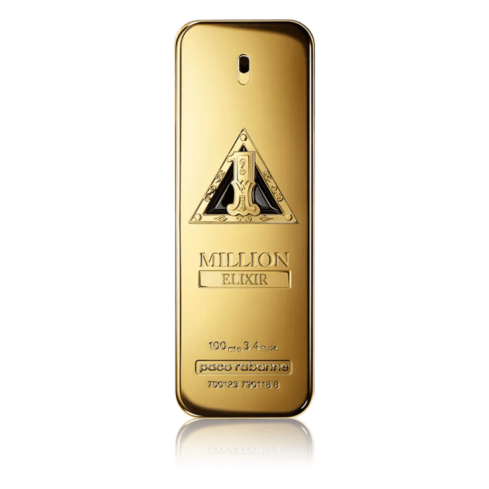 زجاجة عطر Paco Rabanne 1 Million Elixir الذهبية الفاخرة تعكس الأناقة والتميز للرجال.