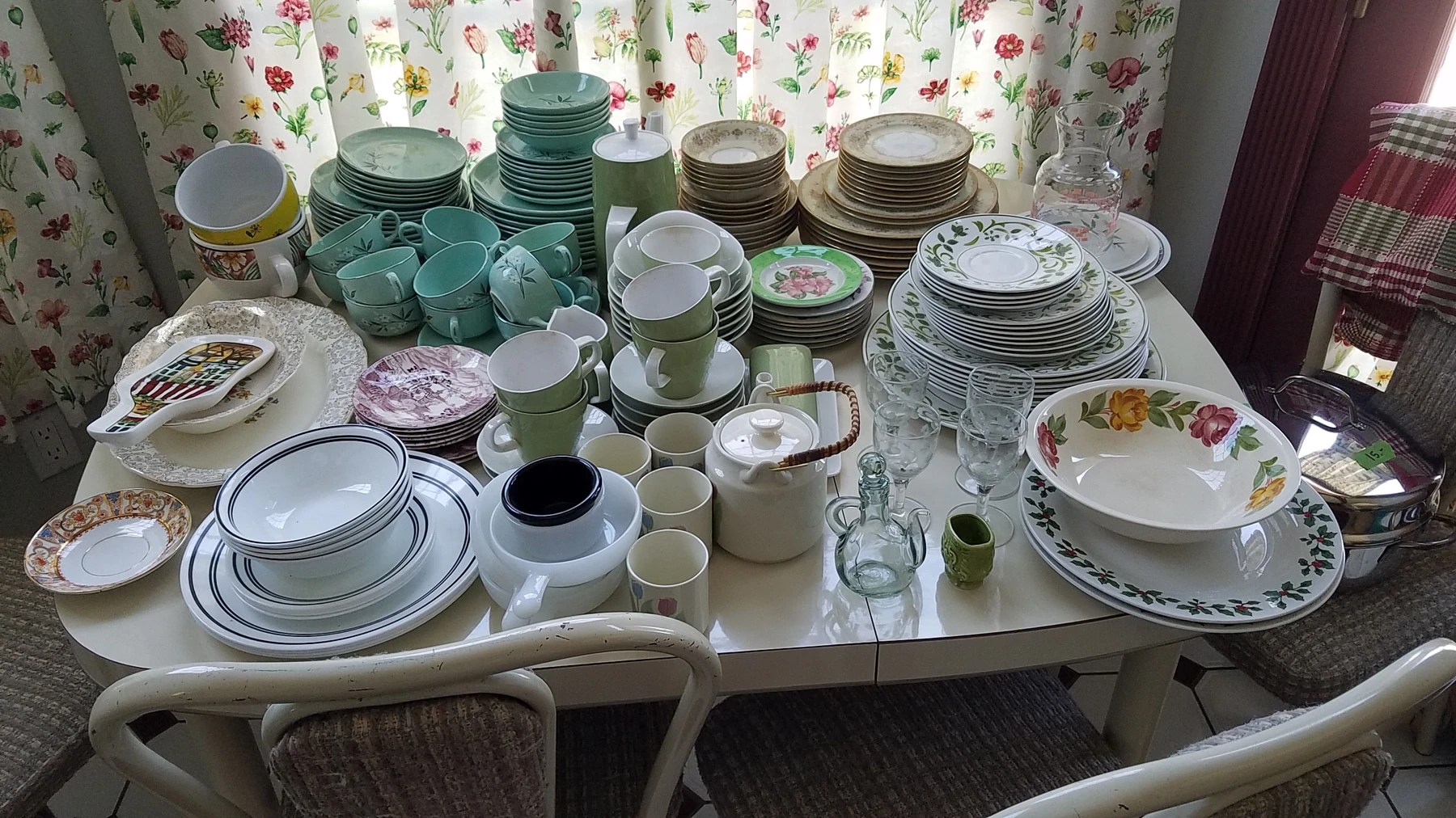 Dining items and household pieces organized for review