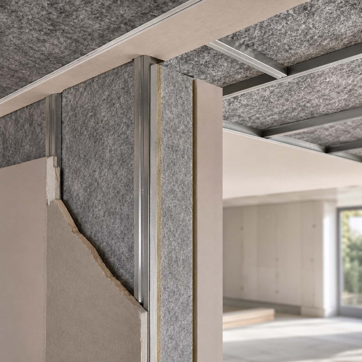 High density polyester felt fabric for ceiling and partition thermal insulation installation
