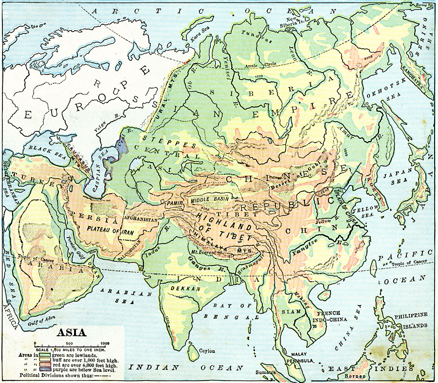 Physical Map Of Asia With Rivers Mountains And Deserts 7065 