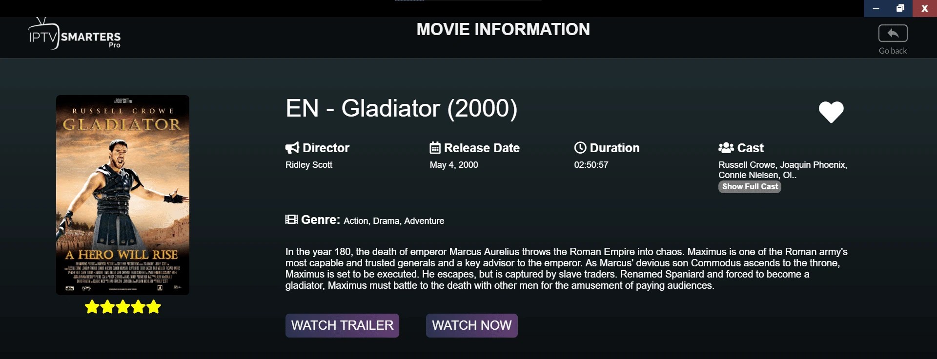 Gladiator on eternal tv