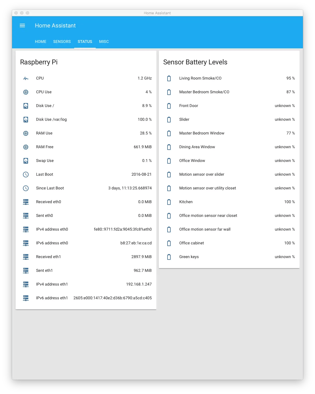 Home Assistant: status