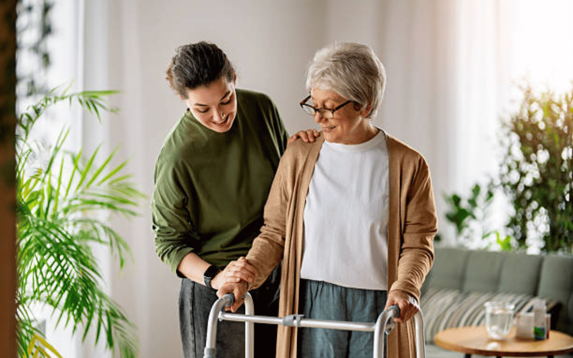 A daughter helping her mom by being her at home family caregiver 