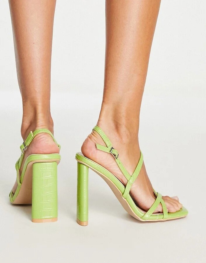 Adriel strappy heeled sandals in lime croc