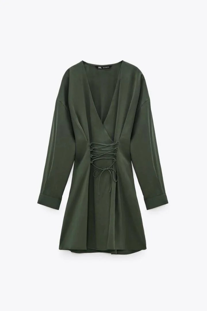 Olive Drawstring Waist Dress