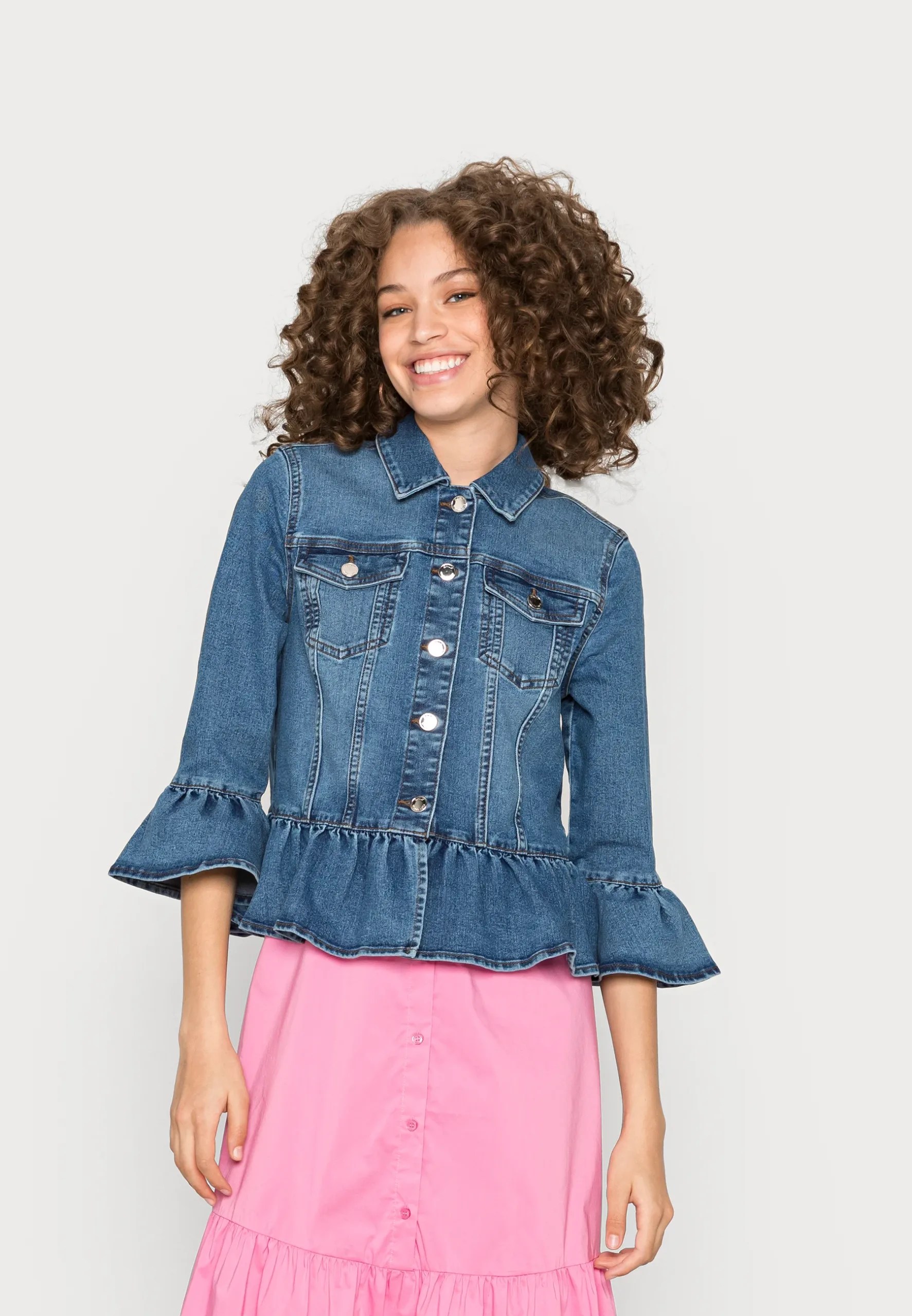 Onlsia 3/4 Short Sleeve Frill Denim Jacket