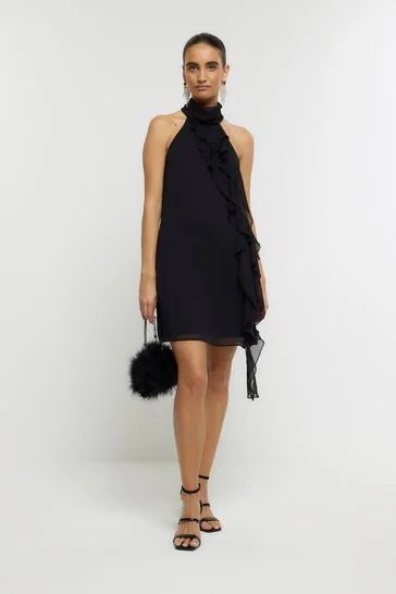 Halterneck Frill Mini Dress