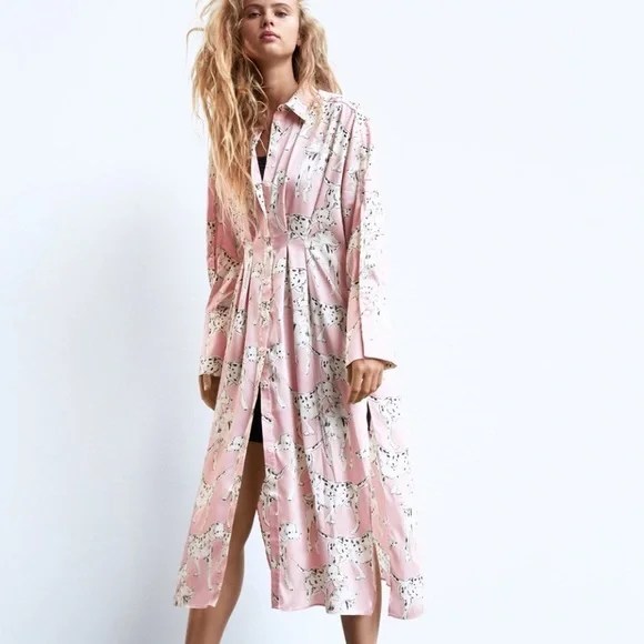 Dalmatian Satin Button Long Sleeve Dress