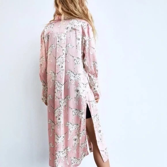 Dalmatian Satin Button Long Sleeve Dress