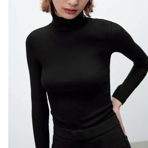Stretch Ribbed Turtleneck Top