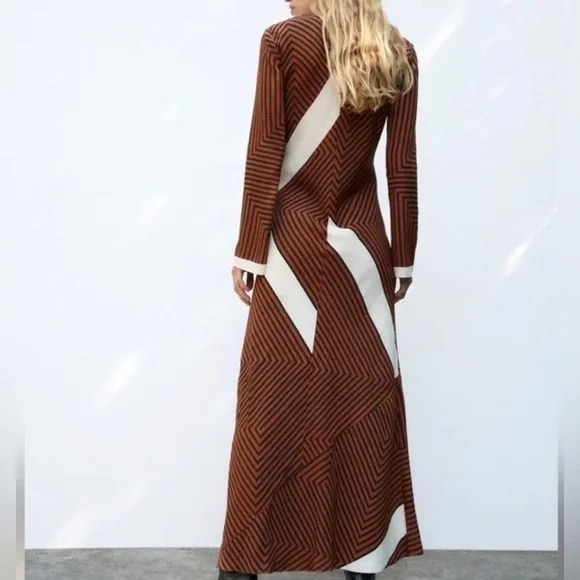 Chevron Striped Printed Midi Dress