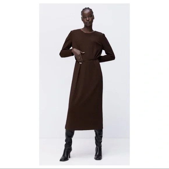 Belted Brown Shift Dress