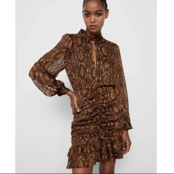 Ruched Animal Snake Print Dress