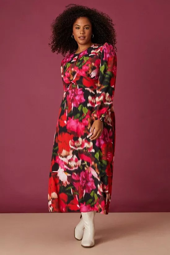 Blurred Floral Keyhole Detail dress