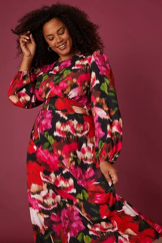 Blurred Floral Keyhole Detail dress