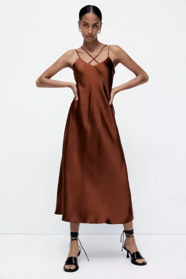 Strappy Satin Cross Back Dress