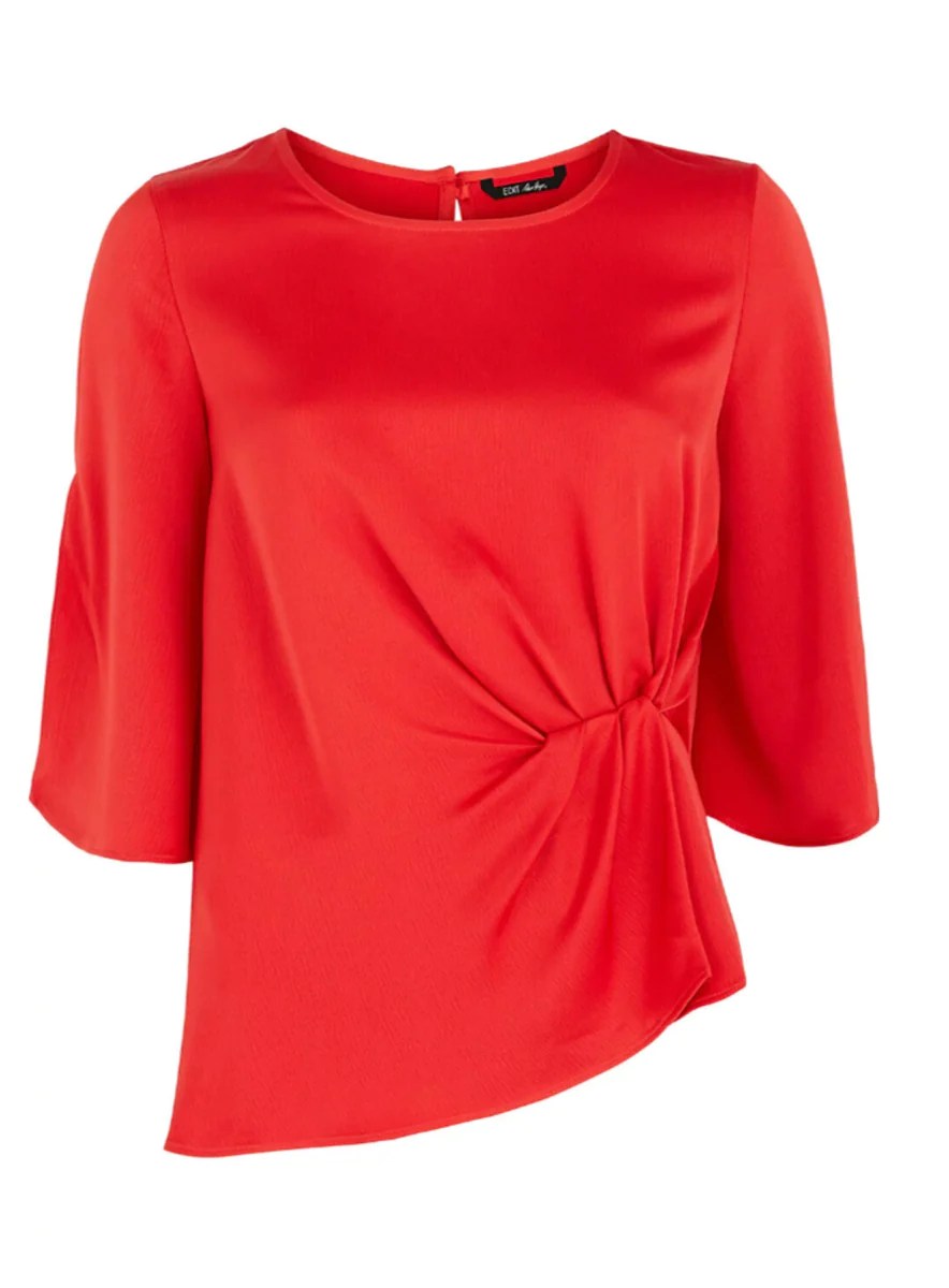 Plus Size Red Knot Detail Top With Split Sleeves