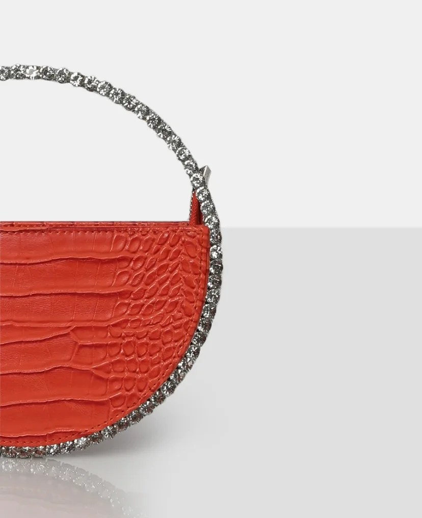 The Alessia Orange Circle Diamante Mini Handbag