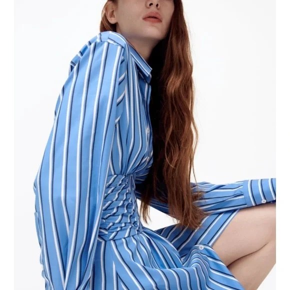 Stripe Corset Waist Shirt Dress